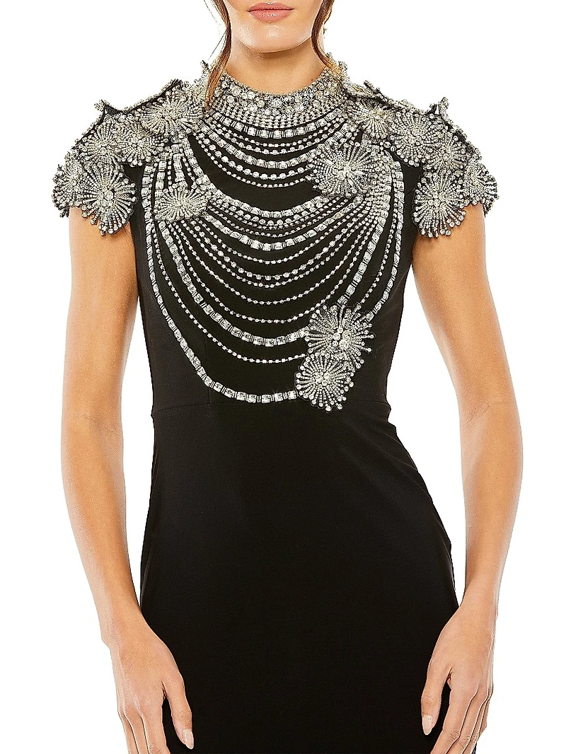 Embellished Crepe Column Gown