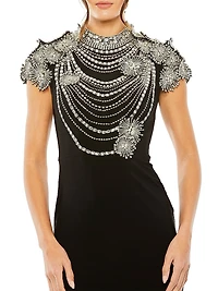 Embellished Crepe Column Gown