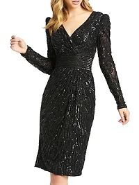 Beaded Long-Sleeve Cocktail Dress