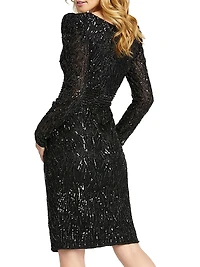 Beaded Long-Sleeve Cocktail Dress