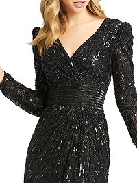 Beaded Long-Sleeve Cocktail Dress