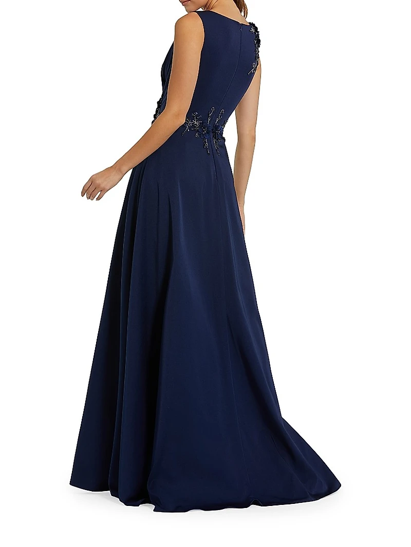 Floral Appliqué Crêpe A-Line Gown