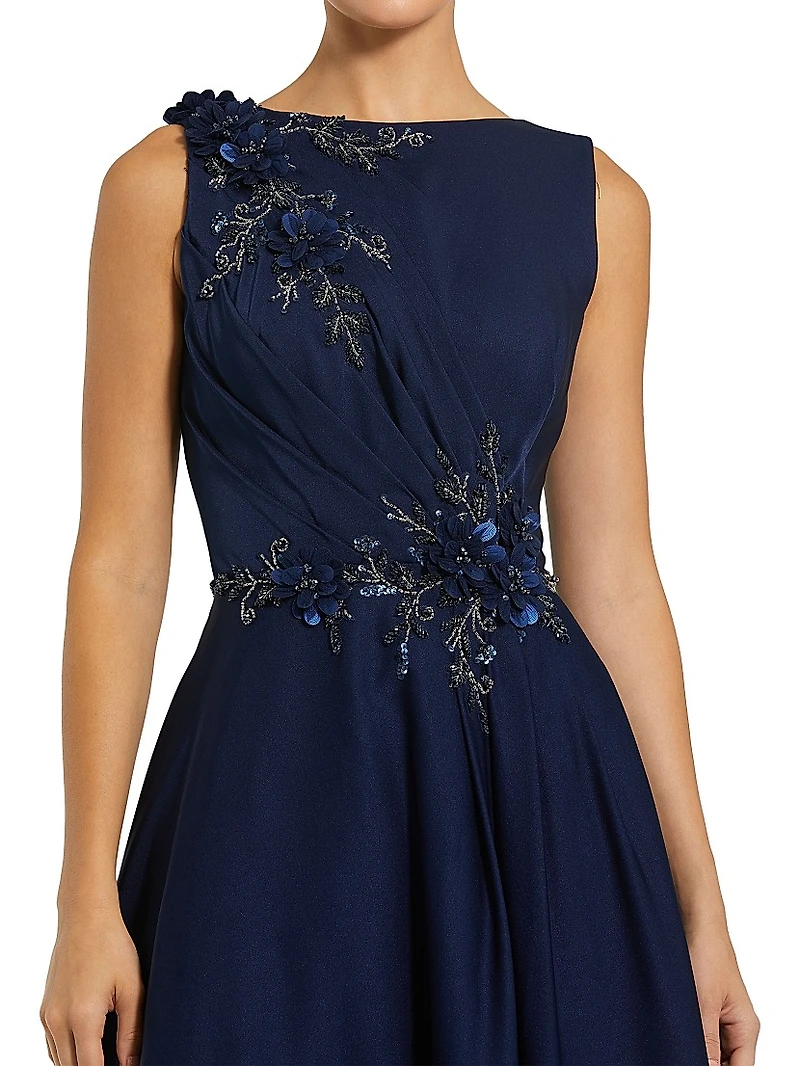 Floral Appliqué Crêpe A-Line Gown