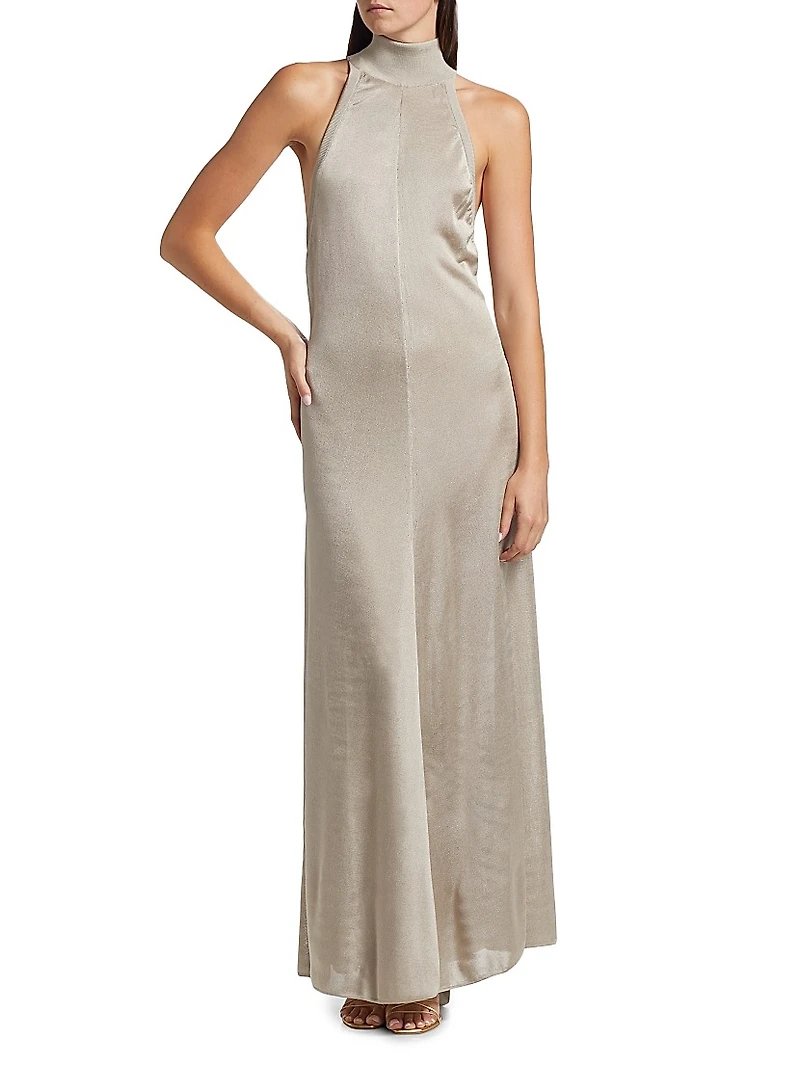 Slinky Button-Back Halter Gown