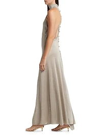 Slinky Button-Back Halter Gown