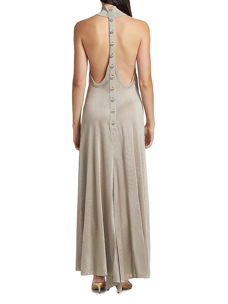 Slinky Button-Back Halter Gown