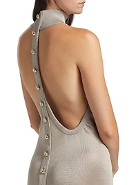 Slinky Button-Back Halter Gown