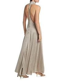 Slinky Button-Back Halter Gown