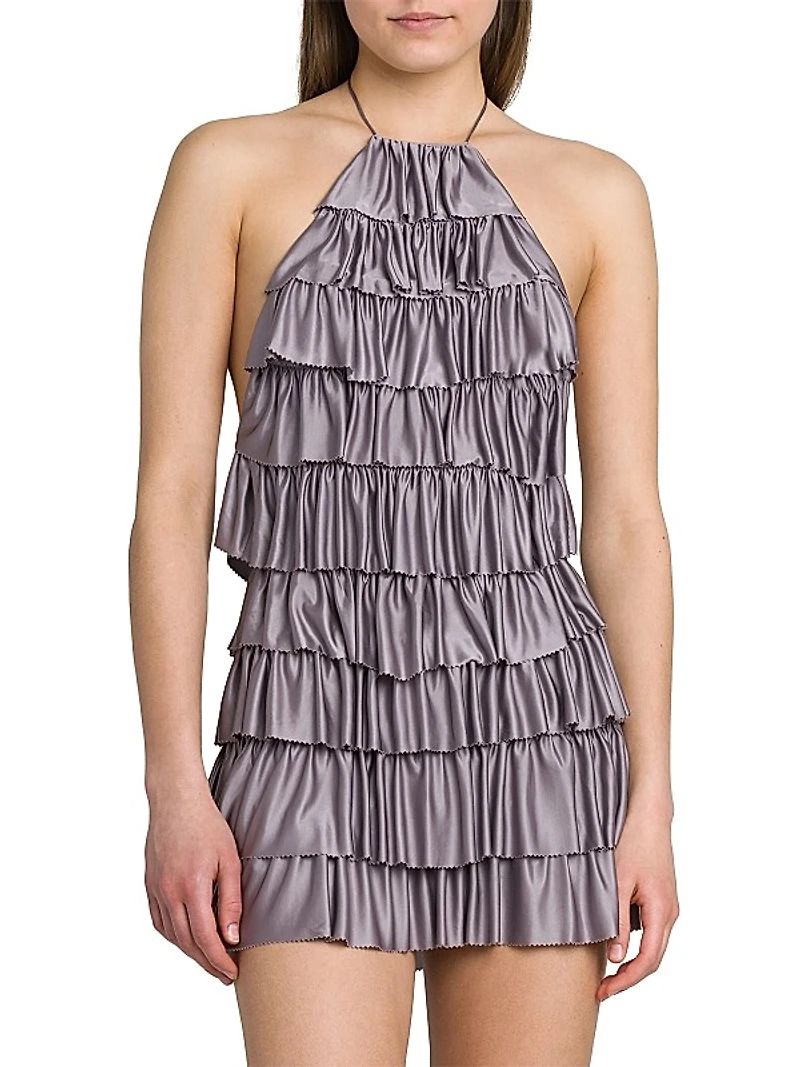 Light Lustrous Ruffle Cocktail Dress