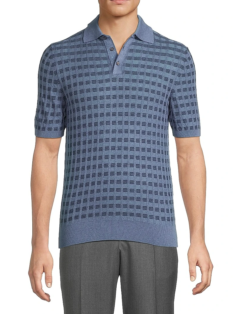 Silk-Cashmere-Wool Jacquard Polo Shirt
