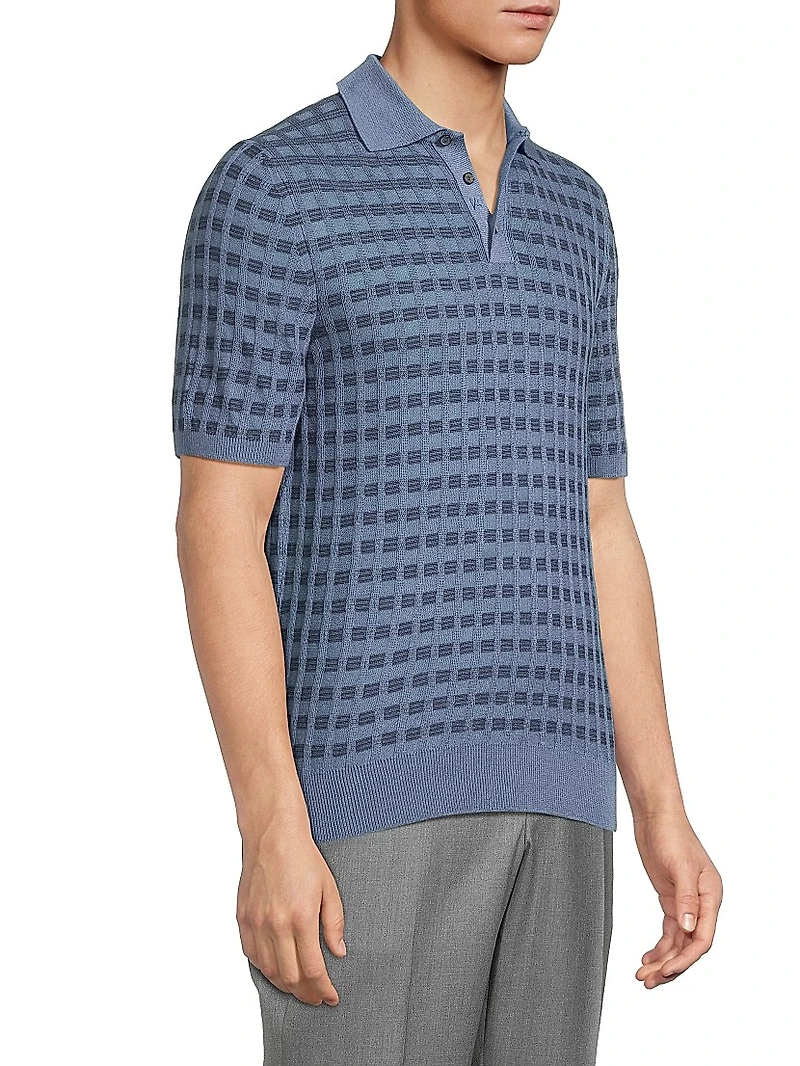 Silk-Cashmere-Wool Jacquard Polo Shirt