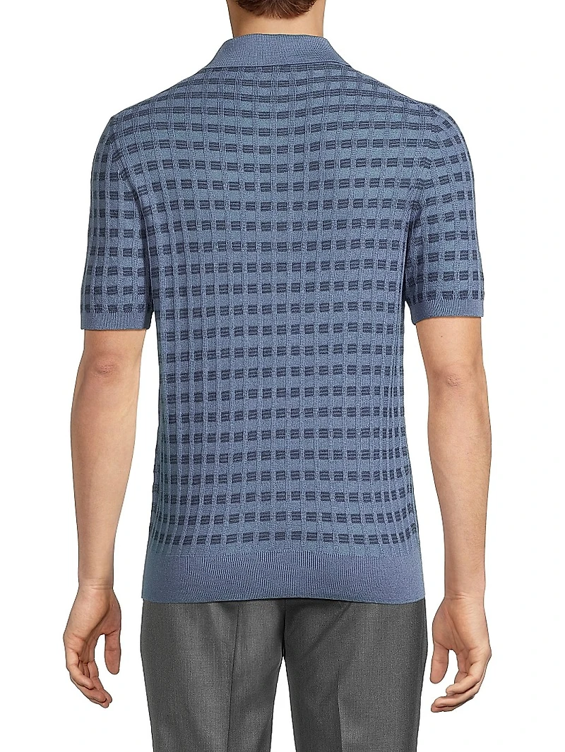 Silk-Cashmere-Wool Jacquard Polo Shirt