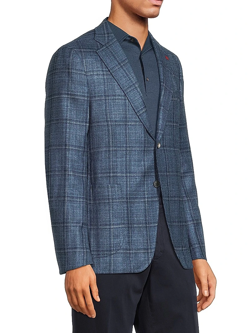 Check Wool-Blend Two-Button Blazer