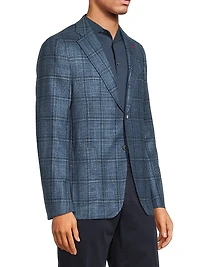 Check Wool-Blend Two-Button Blazer