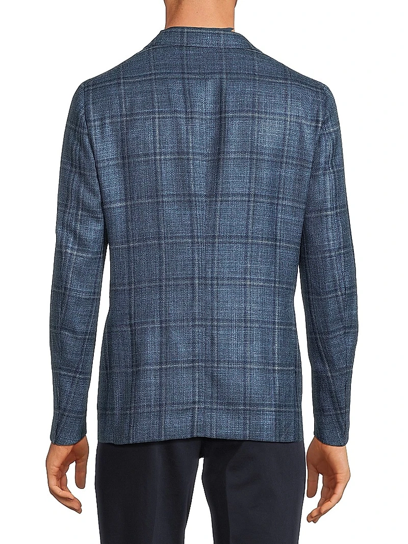 Check Wool-Blend Two-Button Blazer