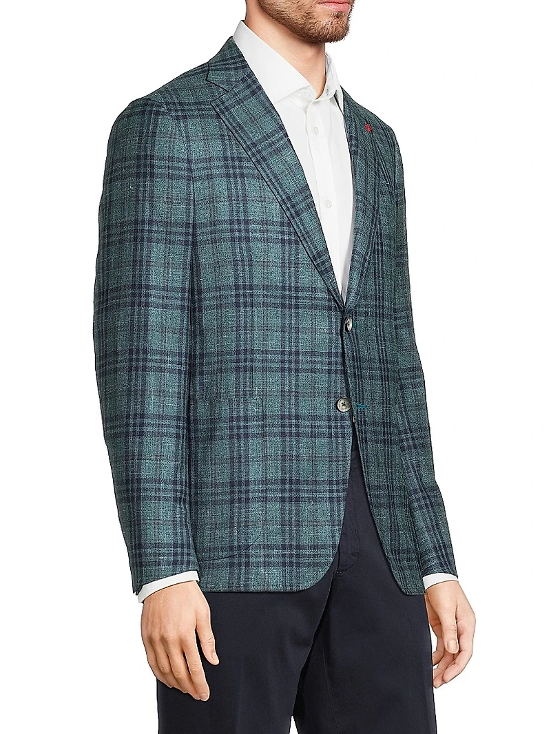 Check Wool-Blend Two-Button Blazer