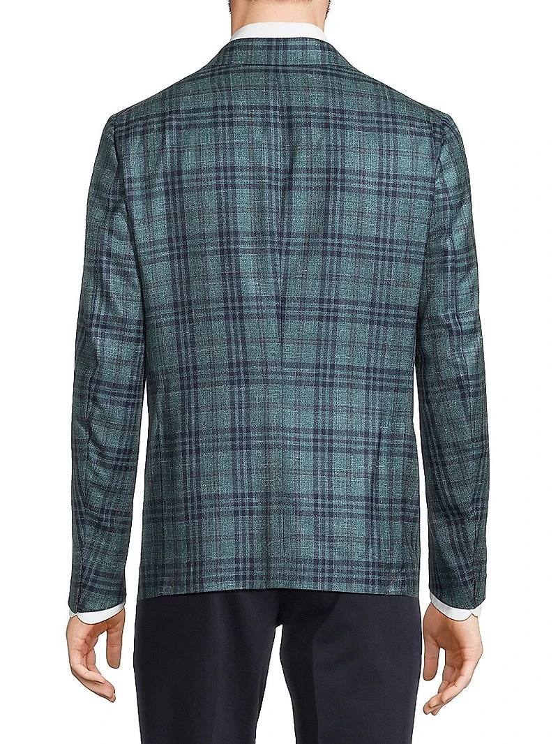 Check Wool-Blend Two-Button Blazer