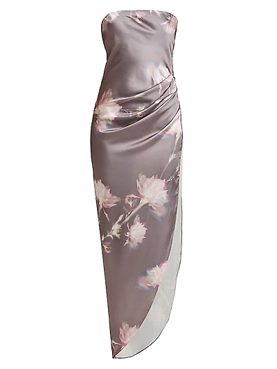 Janae Satin Floral Asymmetric Maxi Dress