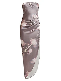 Janae Satin Floral Asymmetric Maxi Dress