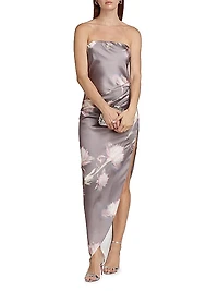 Janae Satin Floral Asymmetric Maxi Dress