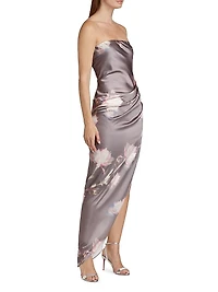 Janae Satin Floral Asymmetric Maxi Dress