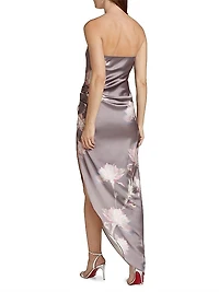 Janae Satin Floral Asymmetric Maxi Dress