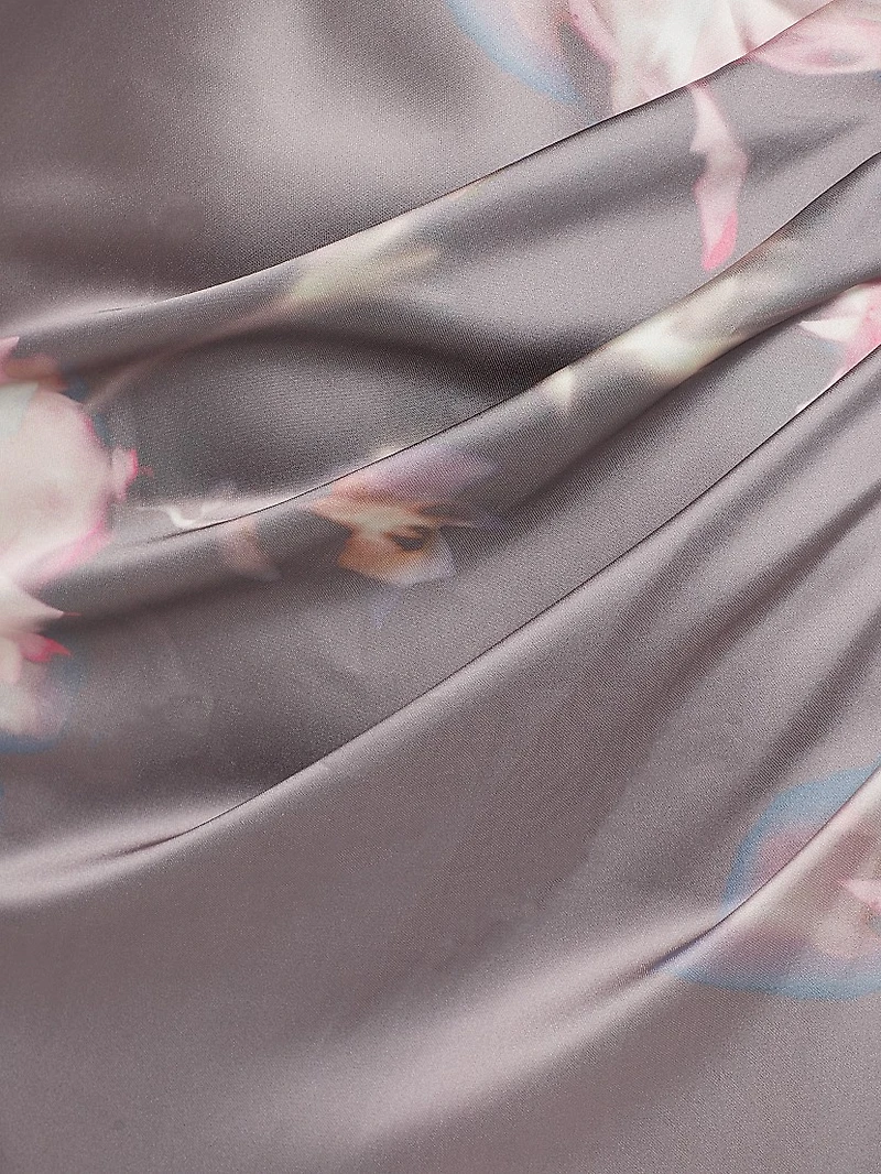 Janae Satin Floral Asymmetric Maxi Dress