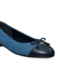 Leather & Quilted Denim Cap-Toe Ballet Flats