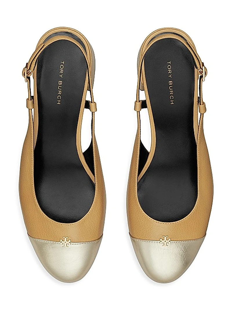 45MM Cap-Toe Leather Slingback Pumps