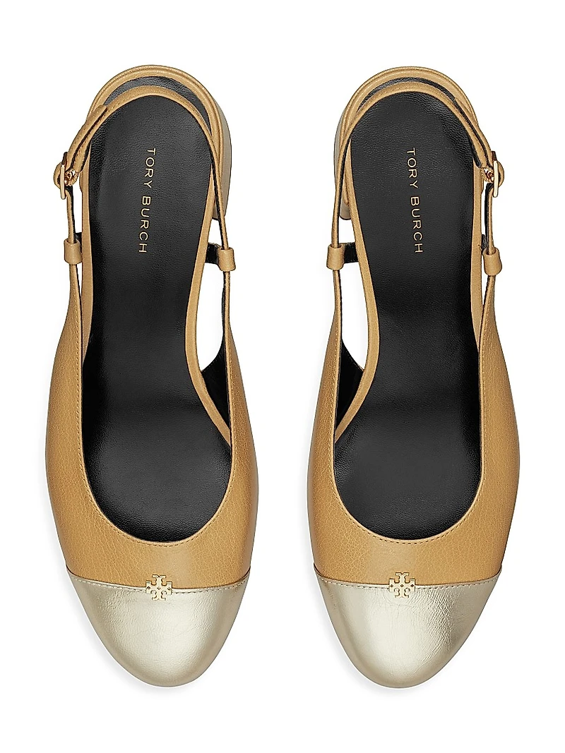 45MM Cap-Toe Leather Slingback Pumps