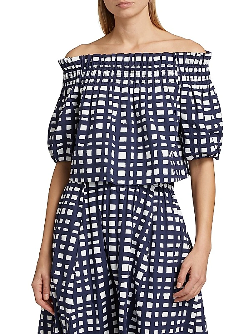 Elodie Geometric Cotton Off-The-Shoulder Top