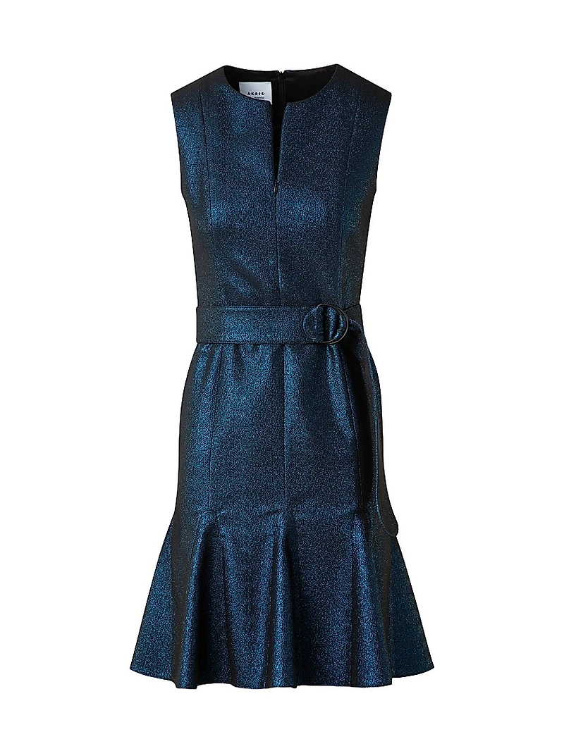 Metallic Denim Belted Minidress