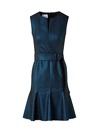 Metallic Denim Belted Minidress