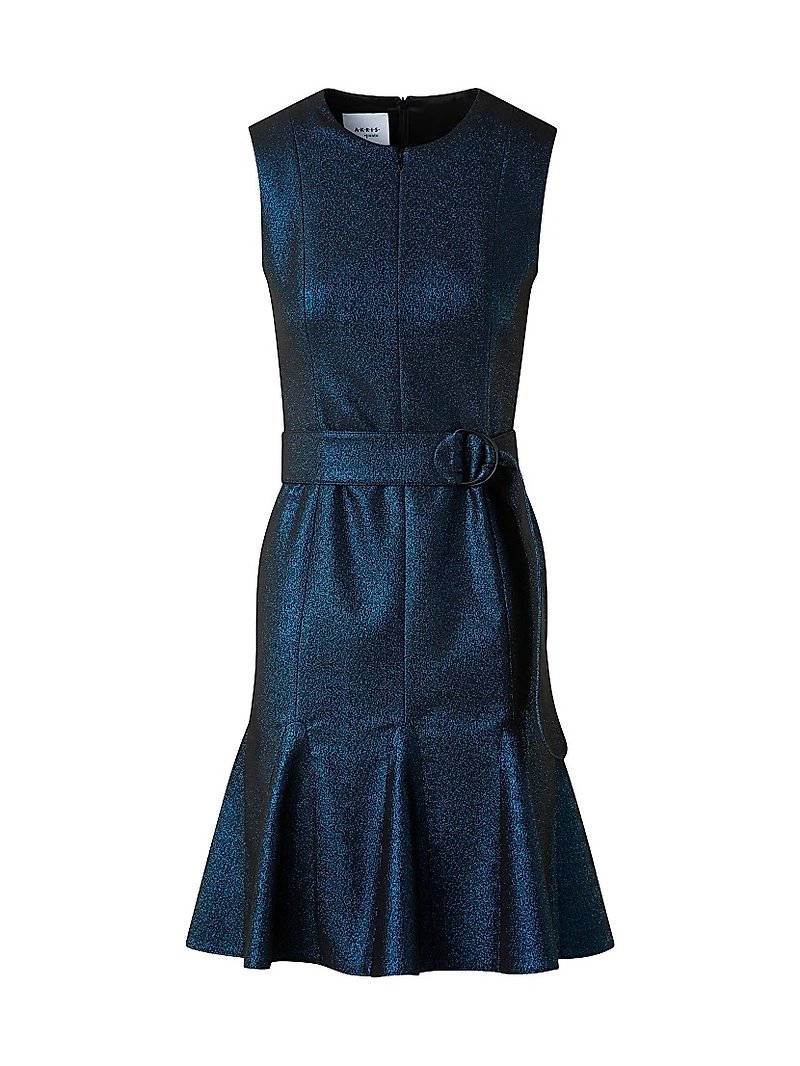 Metallic Denim Belted Minidress