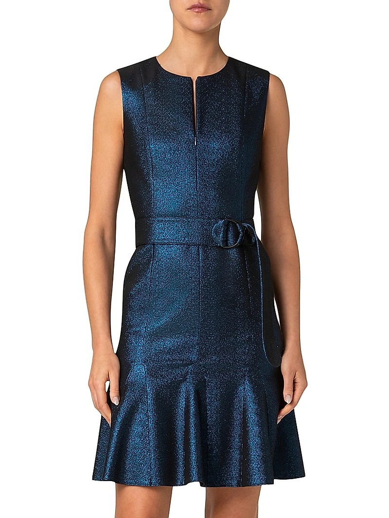 Metallic Denim Belted Minidress