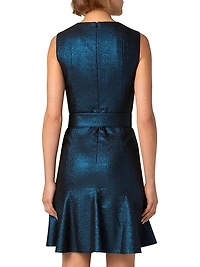 Metallic Denim Belted Minidress