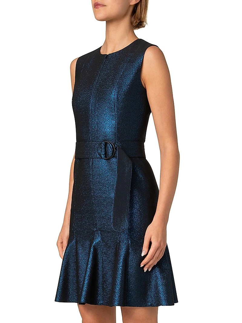 Metallic Denim Belted Minidress