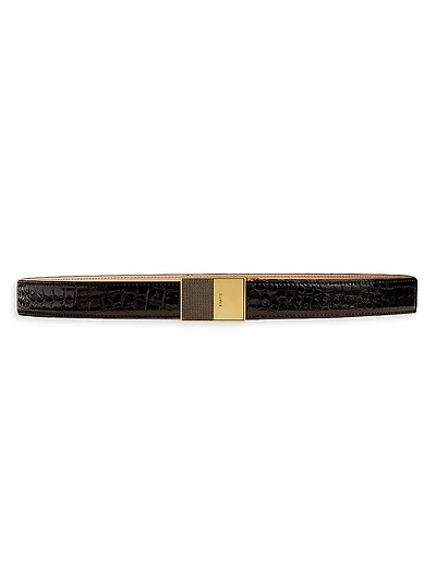 Elio Leather Croc-Embossed Belt