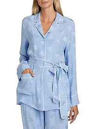 Silk Satin Jacquard DG Logo Pajama Shirt