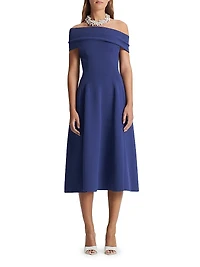 Off-The-Shoulder Crepe Knit Midi Dress