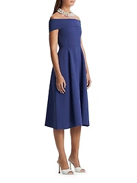 Off-The-Shoulder Crepe Knit Midi Dress