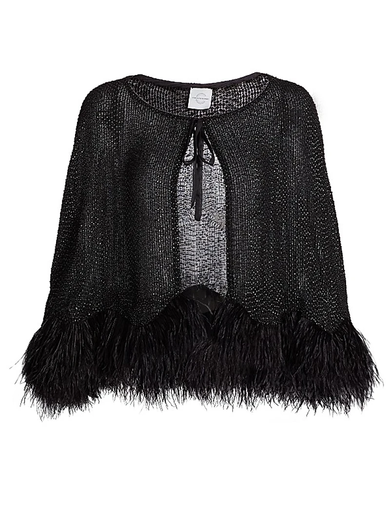 Beaded Silk Feather-Trim Cape