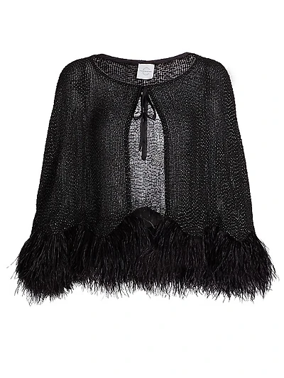 Beaded Silk Feather-Trim Cape