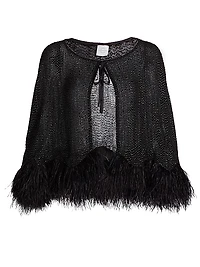 Beaded Silk Feather-Trim Cape