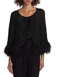 Beaded Silk Feather-Trim Cape
