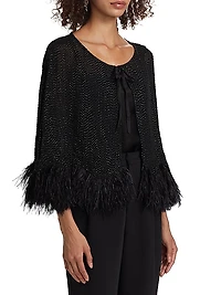 Beaded Silk Feather-Trim Cape