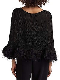 Beaded Silk Feather-Trim Cape