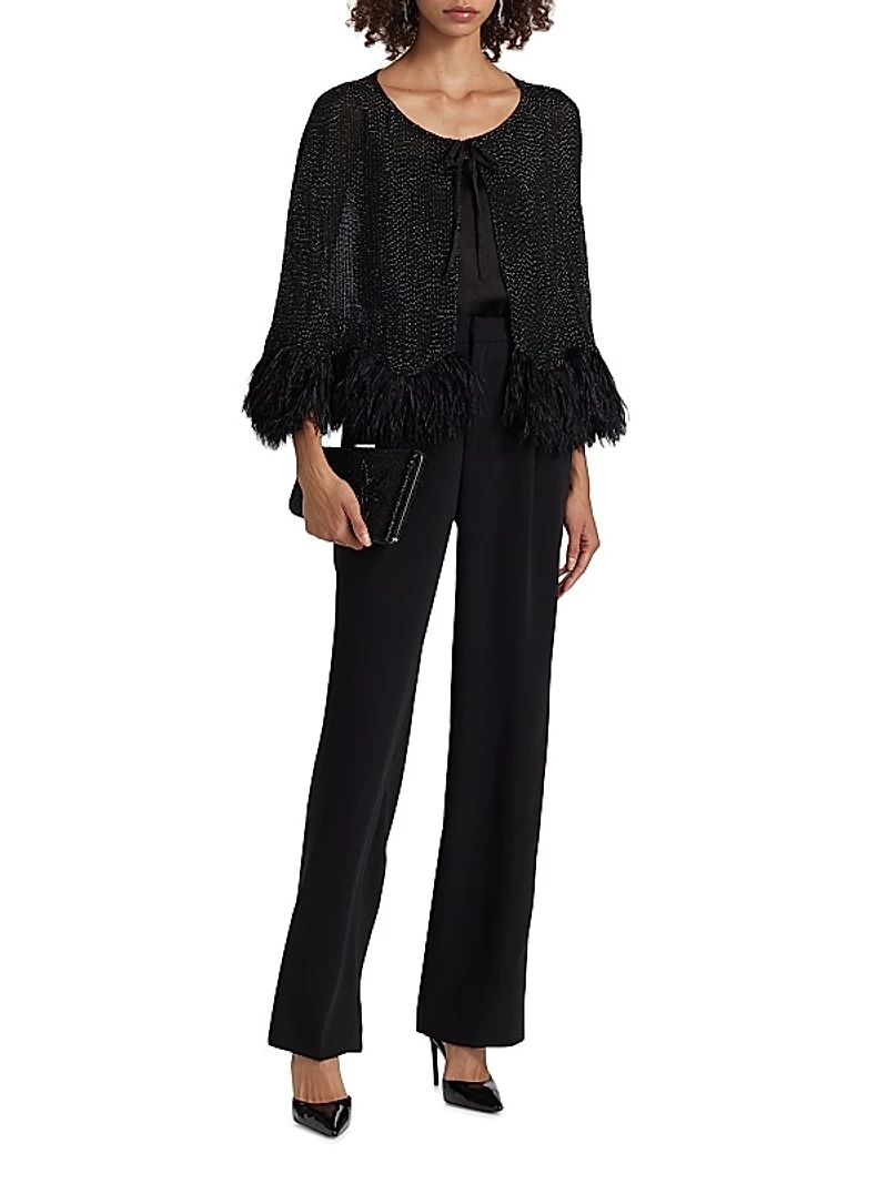 Beaded Silk Feather-Trim Cape