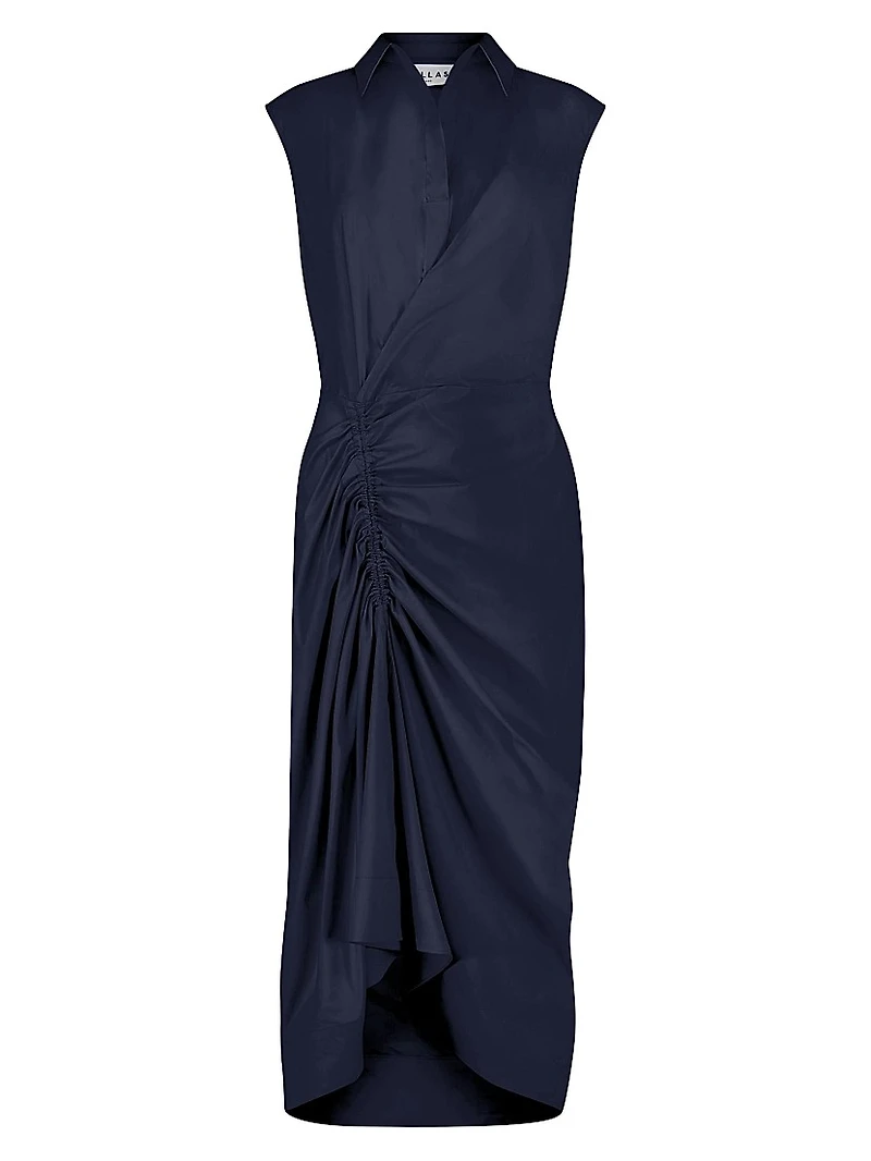 Sleeveless Shirt Dress with Gathered Front