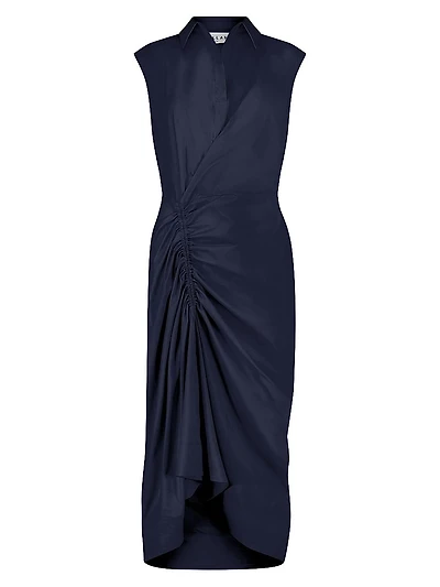 Sleeveless Shirt Dress with Gathered Front